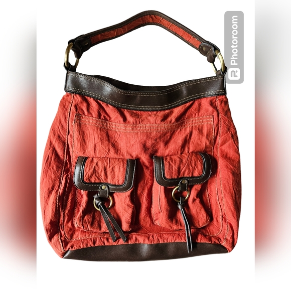 Franco Sarto Large Red Shoulder Bag Hobo Tote Satchel Purse Zipper Pocket - Picture 1 of 8